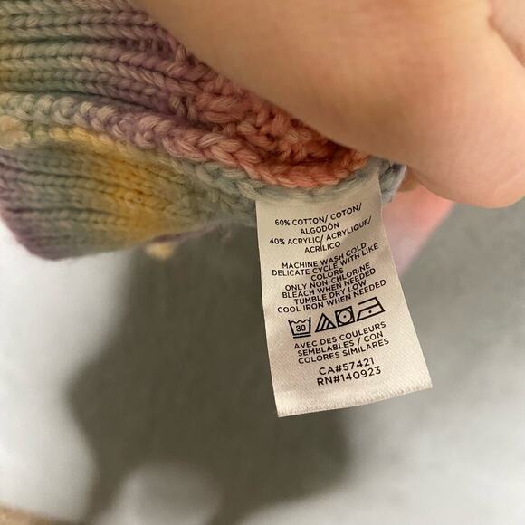 Loft Ann Taylor rainbow cable knit sweater ruffle shoulder winter colorful L - Picture 3 of 7